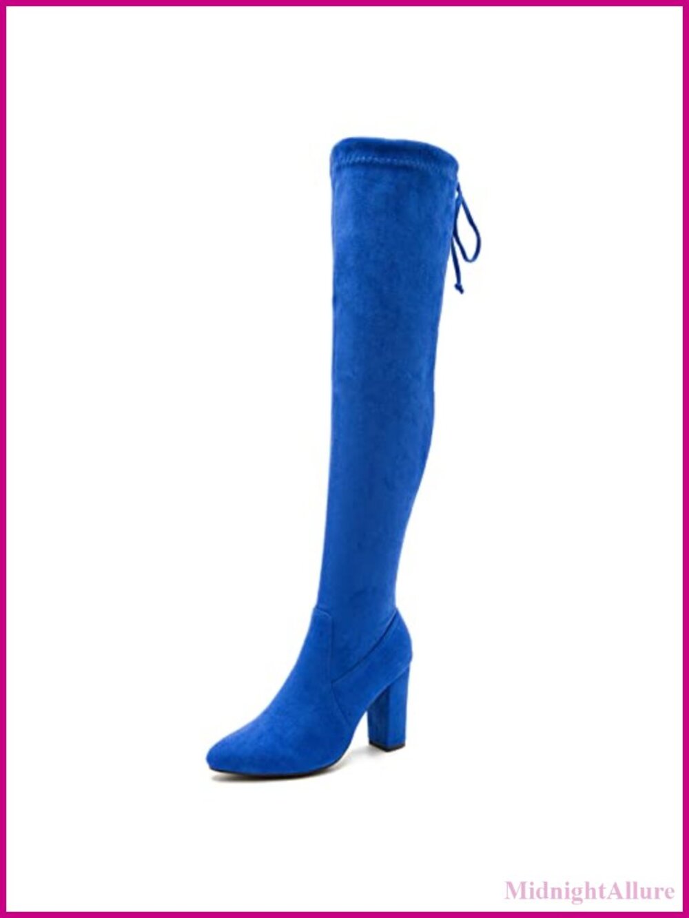 Thigh High Over The Knee Boots Pointed Toe Chunky Heel Zipper Lace Up